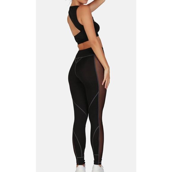 NWT OW Intimates Black with Gray Top Stitching Leggings Side Mesh Insert S - Picture 2 of 10